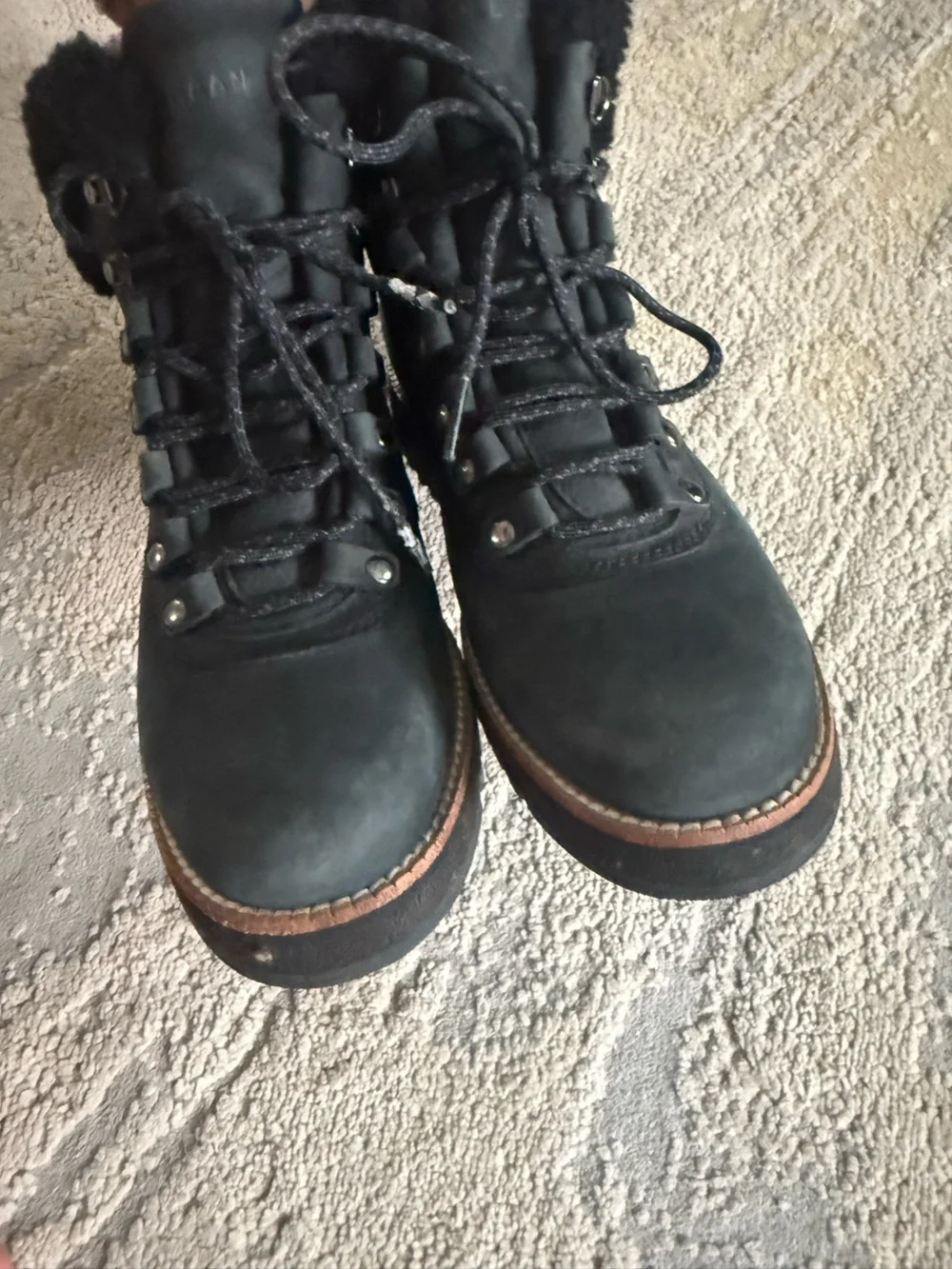 Cole Haan Grand Explorer Boots Waterproof Black Lace Up shearling fur boots 8